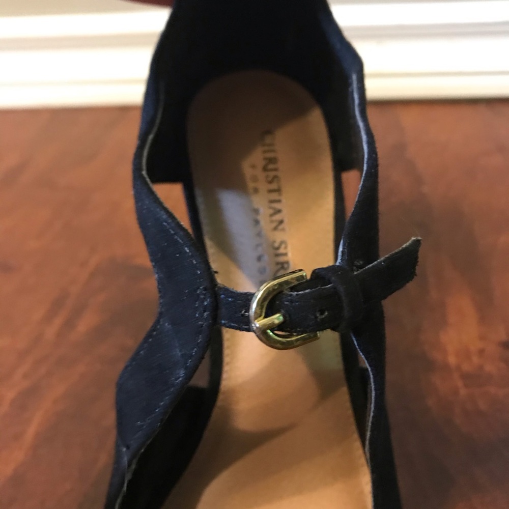 Black suede double strap high heels - Picture 4 of 6